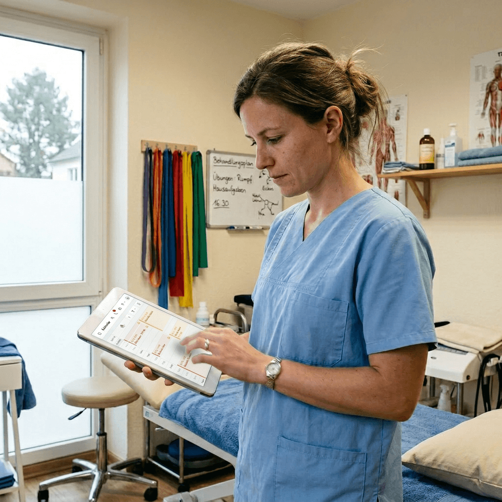 Therapeutin nutzt das tinana x Doctolib Bundle in ihrer Praxis