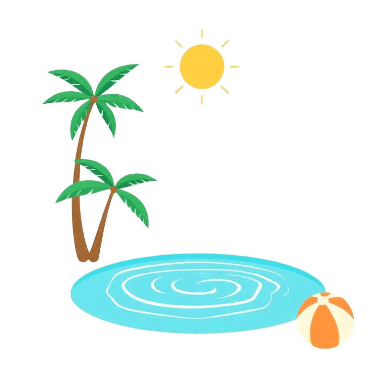 Sommerliche Illustration mit Palme, Pool und Sonne