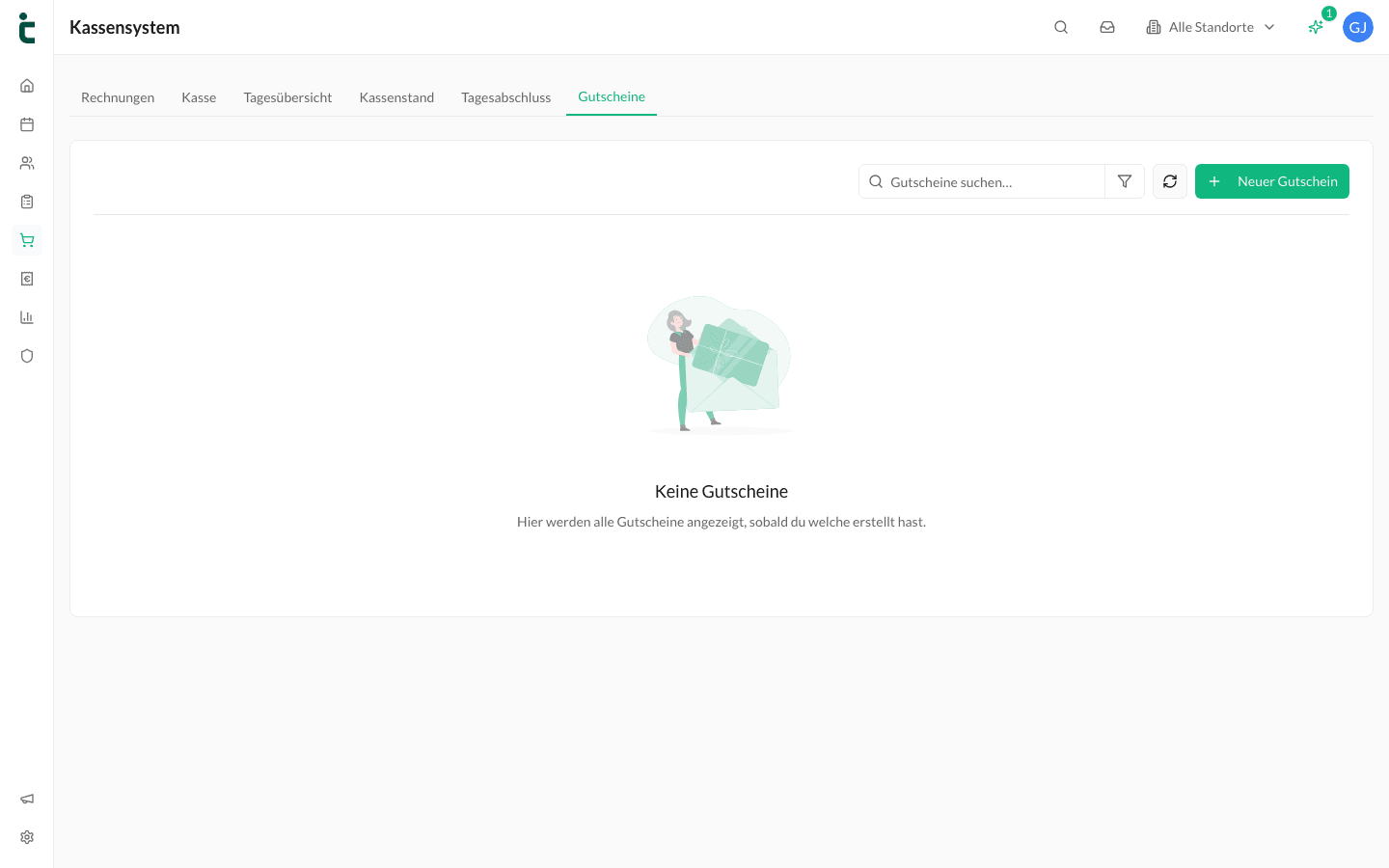 Der Tab Gutscheine im Kassensystem.
