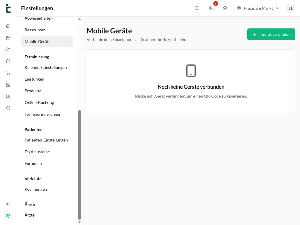 Einstellungen → Mobile Geräte: Geräteübersicht in tinana