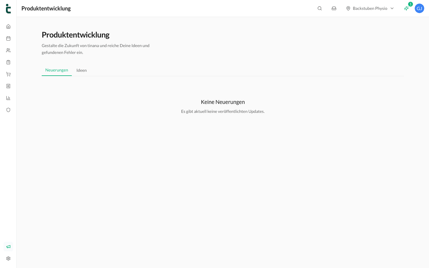 Der Bereich Produktentwicklung mit den Tabs Neuerungen und Ideen.