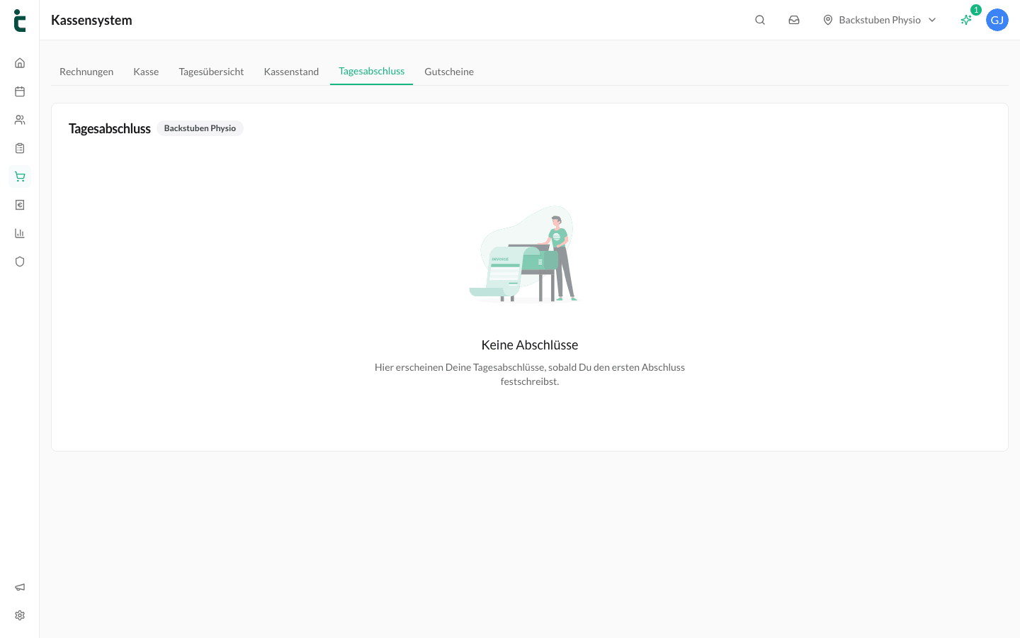 Der Tab Tagesabschluss mit den festgeschriebenen Abschlüssen.
